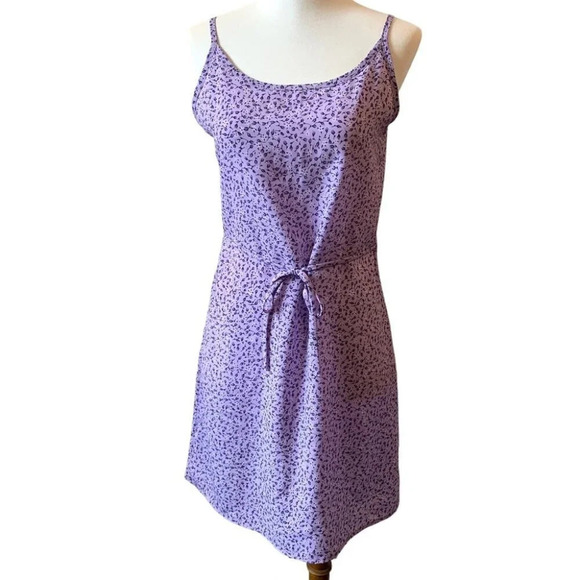 M Collection Sundress Womens Medium Purple Floral Belted Summer Lightweight Vtg - Picture 1 of 9